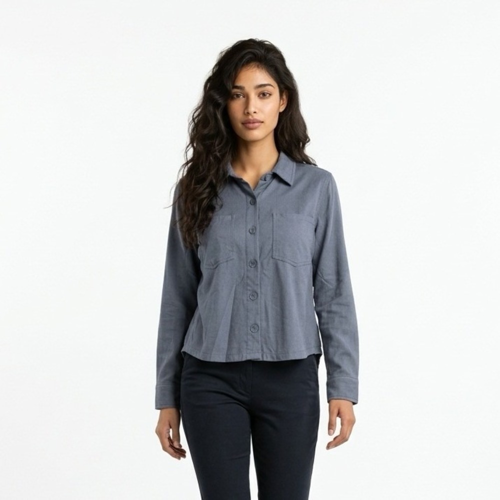 Hippie Rose Womens Sm Faux Suede Button Down Shirt Blue Gray Long Sleeve Neutral